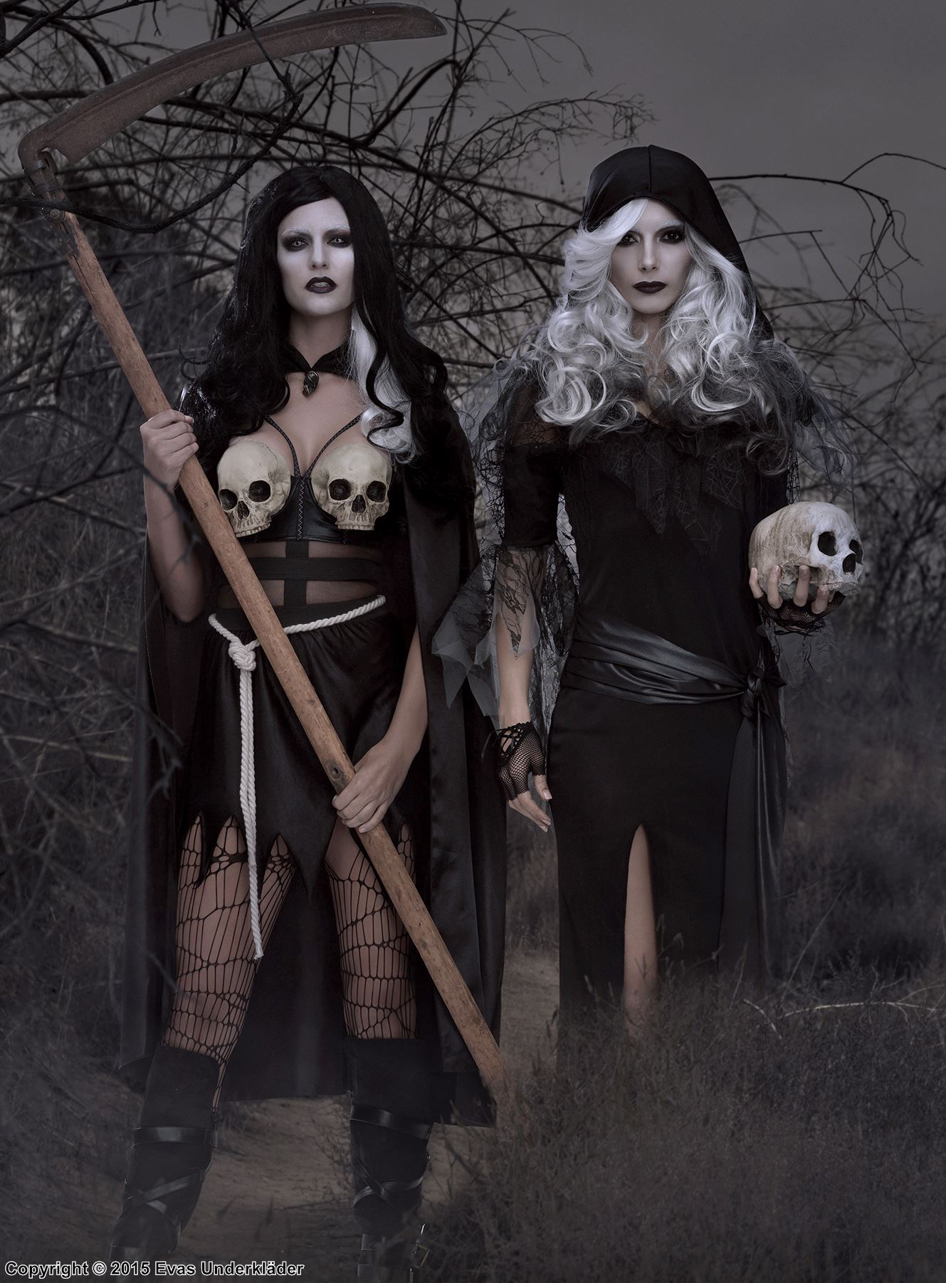 Female Death / Grim Reaper, costume dress, high slit, hood, sash